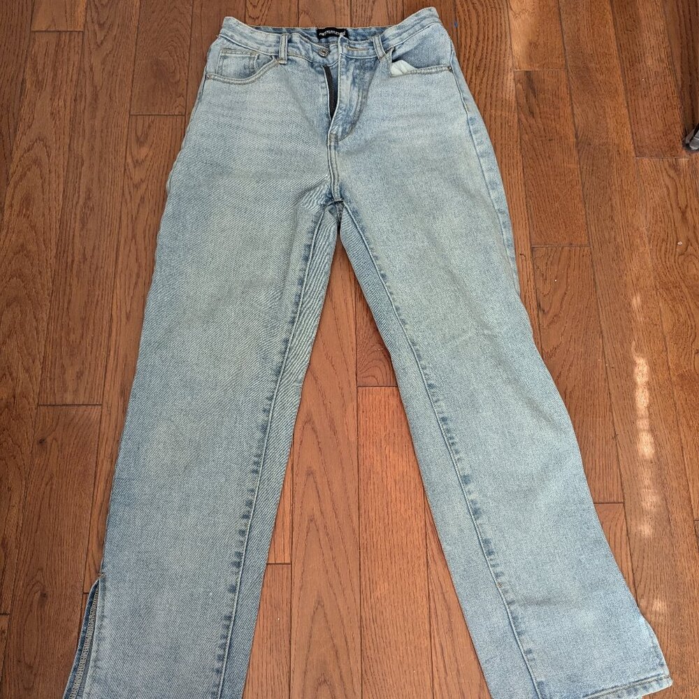 Pretty Little Thing Light Wash Slit High Waisted Jeans